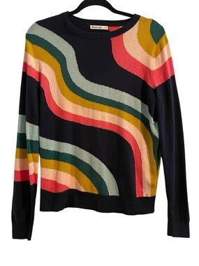 Marine Layer Navy Abstract Swirl Pattern Lightweight Cotton Sweater Size Small